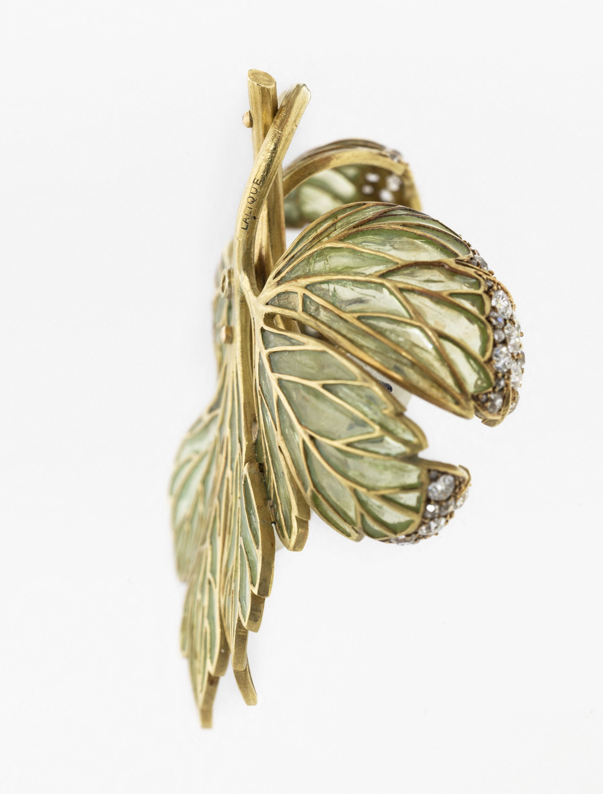 Pendentif en émail plique-à-jour vert translucide, René Lalique, vers 1900